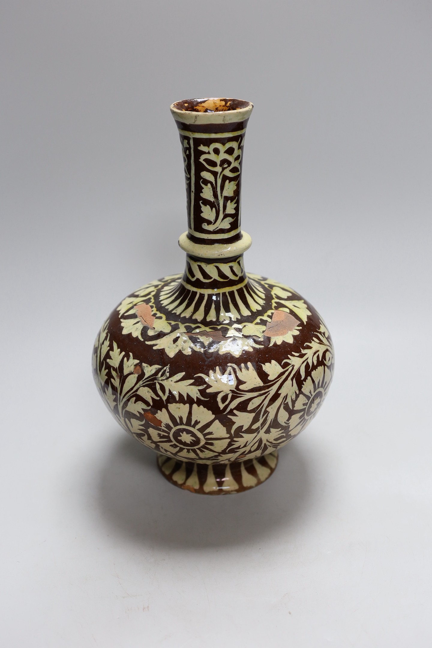 A Swiss/German 19th century glazed terracotta vase. 30.5cm tall